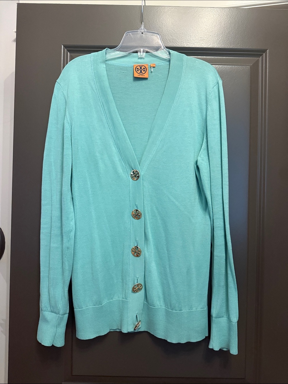 Tory Burch Teal V-Neck Button Cardigan Cotton